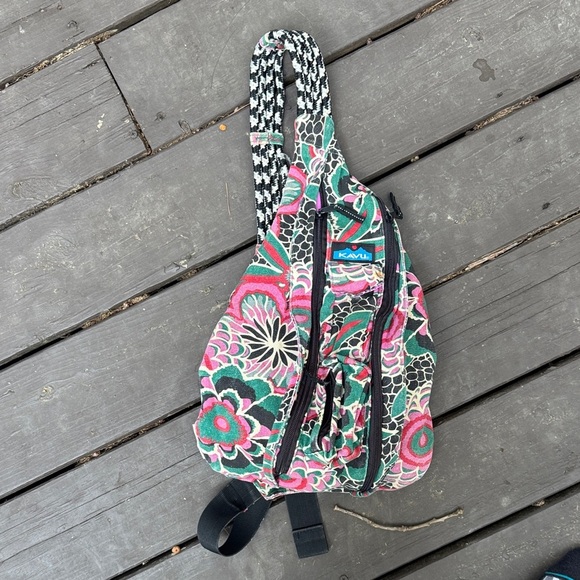 Kavu Patterned Sling Bag with Pink and Green - Picture 1 of 5